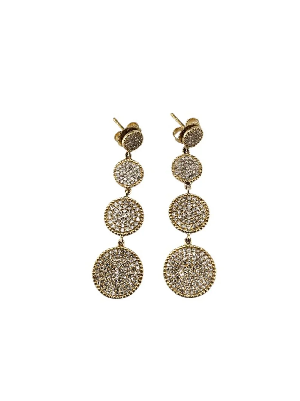 14K Yellow Gold and Pave Diamond Dangle Drop Earrings #25480